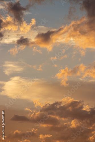 Beautiful sunset clouds, perfect for backgrounds, symbolizing tranquility, beauty, and the passage of time.