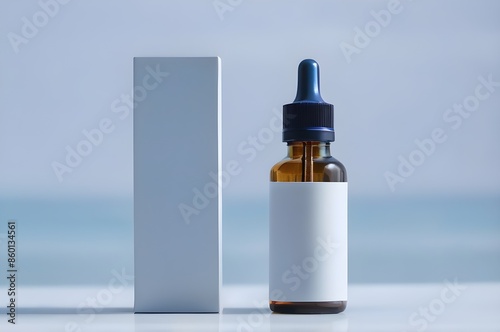 lank Label Dropper Bottle with Box on Blue
