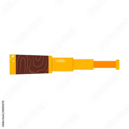 Spyglass in flat style. Cartoon spyglass of a sailor and captain on a white background. Optical marine instrument.