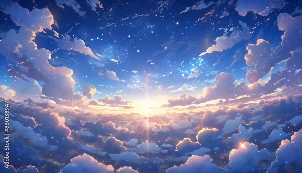 Beautiful cartoon illustration of starry sky