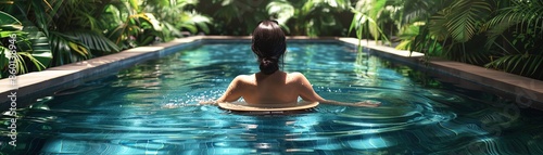 Create an image of a woman relaxing in a pool