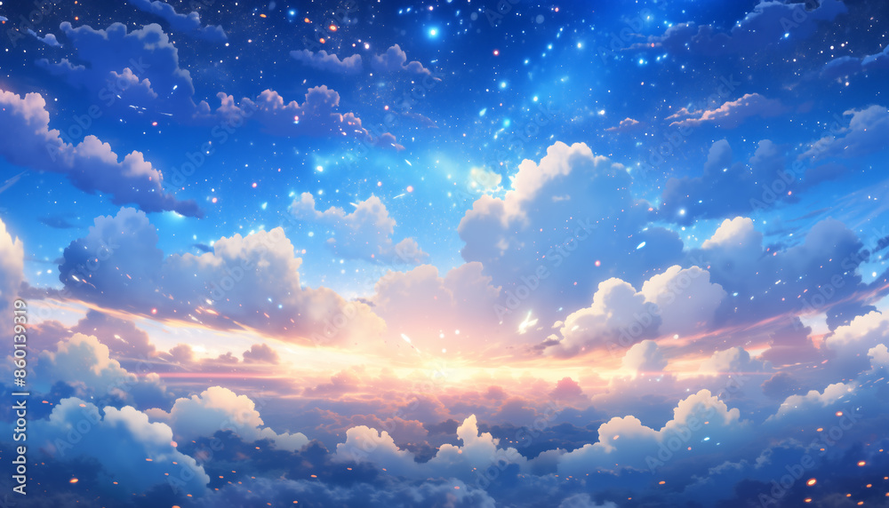 Beautiful cartoon illustration of starry sky