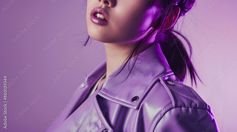 Fashion asian female model Lilac leather jacket  Asian fashion : Generative AI