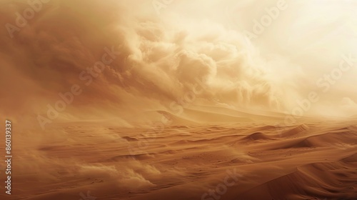 Swirling sandstorm in the desert with cloudy skies