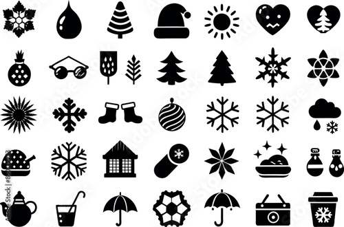 Holiday & Seasons related concept editable stroke outline icons isolated on white background flat vector illustration