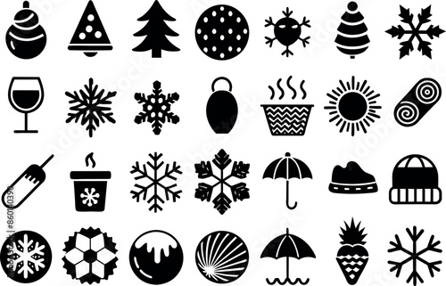 Holiday & Seasons related concept editable stroke outline icons isolated on white background flat vector illustration