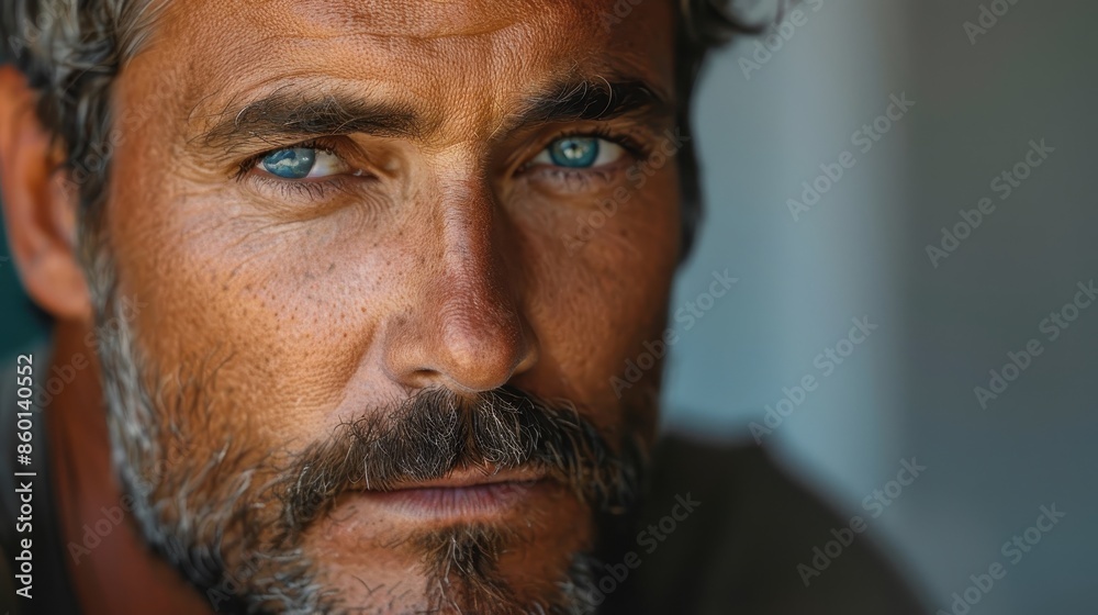 A man with purposeful blue eyes and a beard appears serious and deeply contemplative, captured in an intense portrait that highlights his thoughtful and reflective nature. A man with purposeful blue eyes and a beard appears serious and deeply contemplative, captured in an intense portrait that highlights his thoughtful and reflective nature.