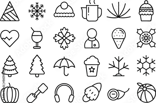 Holiday & Seasons related concept editable stroke outline icons isolated on white background flat vector illustration