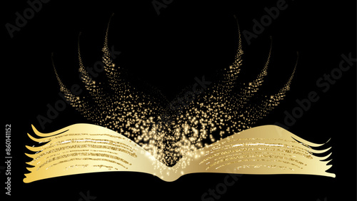 Burning with fire and Gold Holy Bible. Gold Ancient Book banner.Gold abstract fine arts background vector.	