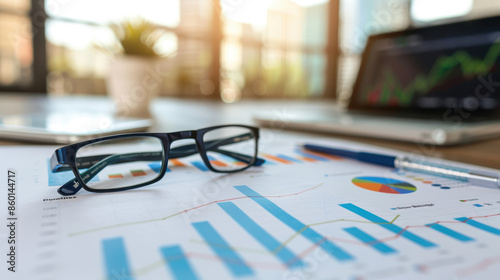 Business charts and graphs on a neat desk