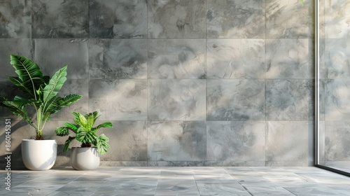 Cement wall beside floor made of stone tiles © AkuAku