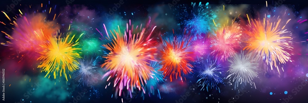 Fototapeta premium Fireworks are shown in the sky over a city