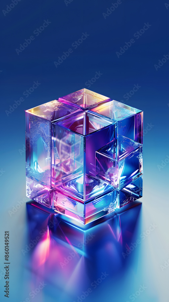 3d crystal glass cube with refraction and holograph 3d crystal glass cube with refraction and holograph