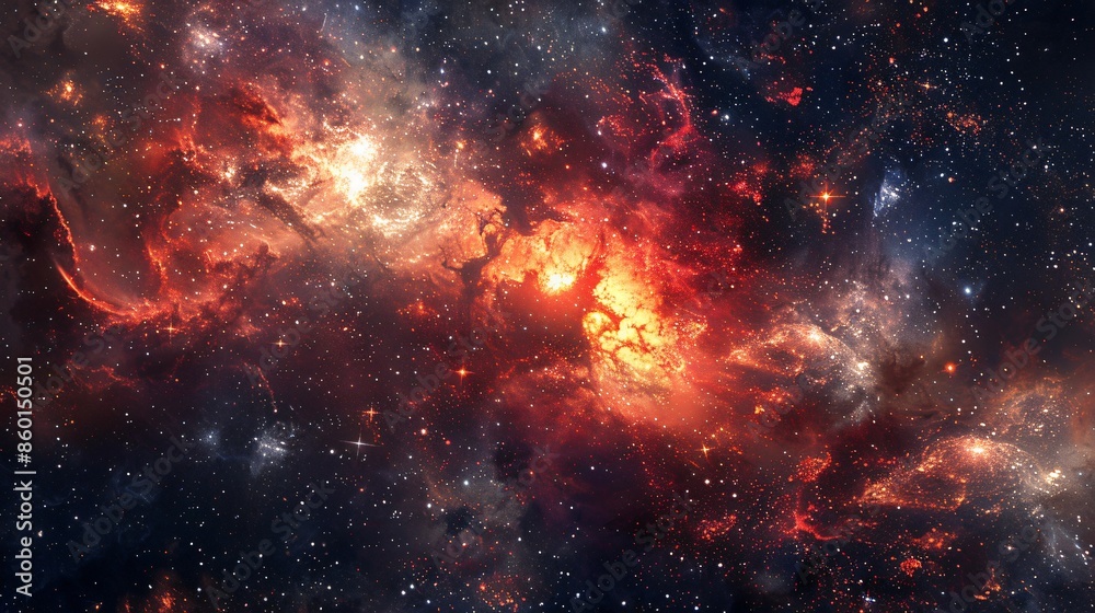 Cosmic Nebula: A Symphony of Red and Gold Cosmic Nebula: A Symphony of Red and Gold