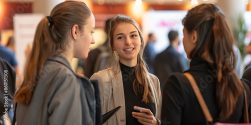 Group of College Students Networking at Career Fair Event for Business Opportunities - International Education Networking Concept.