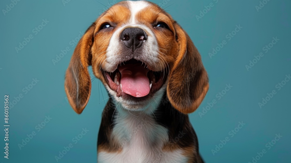 Joyful Beagle. Isolated against a vibrant blue background. Joyful Beagle. Isolated against a vibrant blue background.