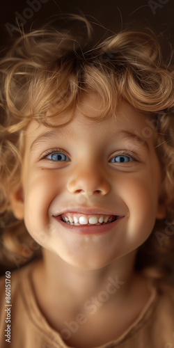 Glückliches Kind, konzentriert auf Gesichtsausdruck, lachend, Nahaufnahme