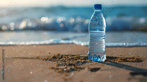 Coastal Cool: Mineral Water Bottle on the Shore