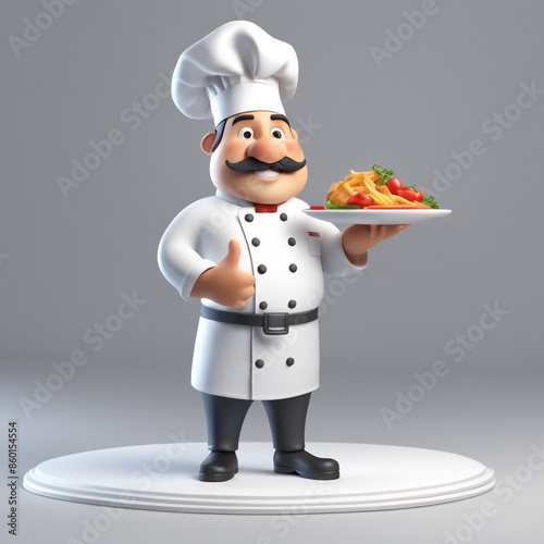 3d character cartoon chef on white paper background full body isloted background
