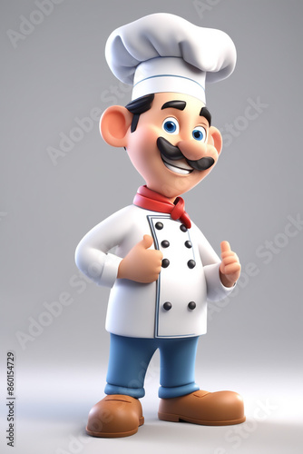 3d character cartoon chef on white paper background full body isloted background
