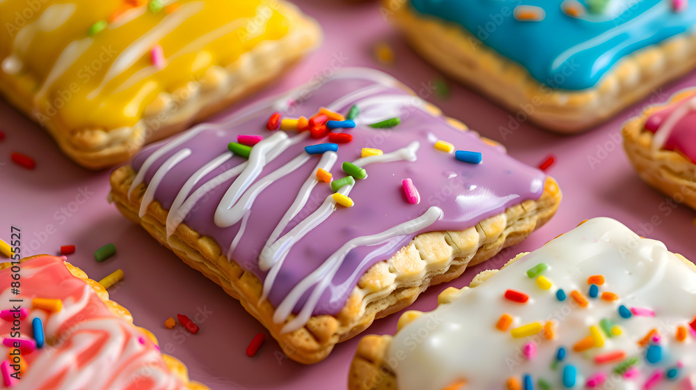 A plate of warm fast food Pop Tarts with various flavors and colorful icing A plate of warm fast food Pop Tarts with various flavors and colorful icing