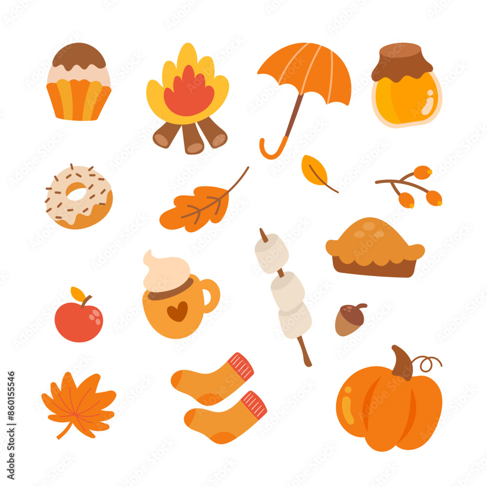 Hello autumn vector illustration collection. Autumn object elements cartoon hand drawn Hello autumn vector illustration collection. Autumn object elements cartoon hand drawn