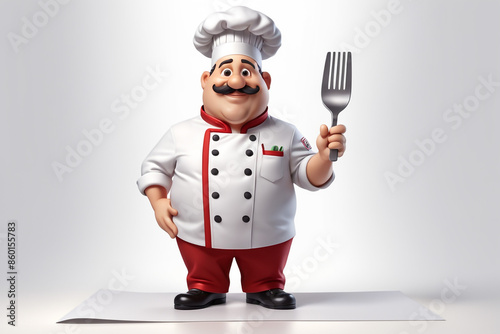 3d character cartoon chef on white paper background full body isloted background
 photo