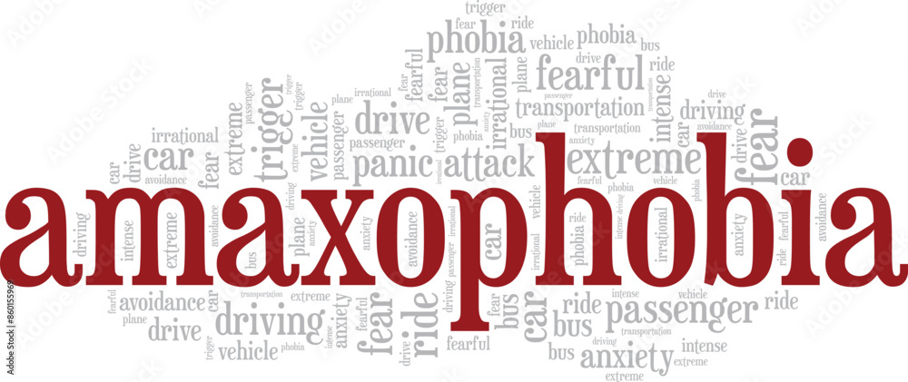 Fototapeta premium Amaxophobia: Fear of Driving word cloud conceptual design isolated on white background.