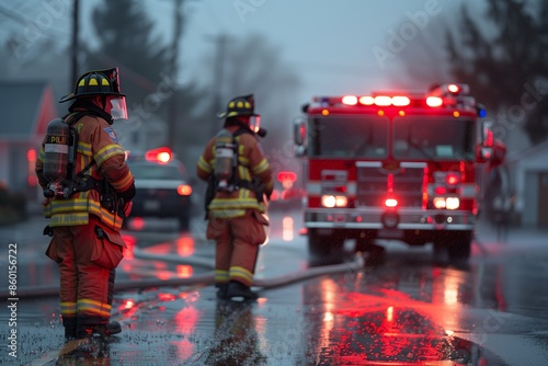 Emergency Personnel in Rainy Night photo
