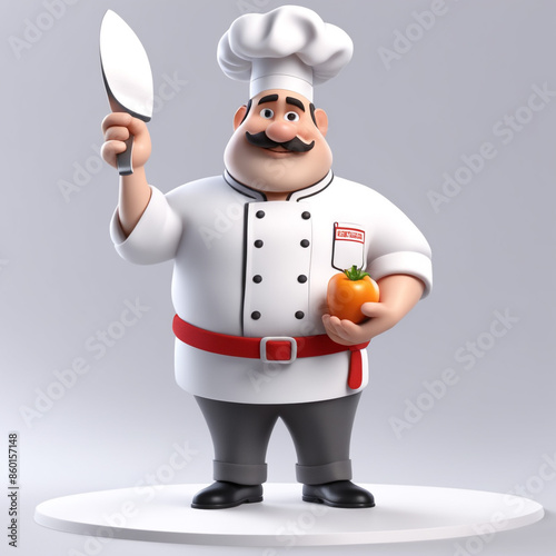 3d character cartoon chef on white paper background full body isloted background
 photo