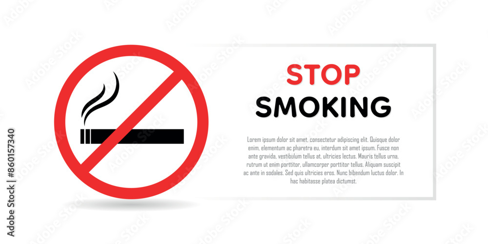 No smoking sign, stop using cigarette and tobacco, banner on white background, copy space for text No smoking sign, stop using cigarette and tobacco, banner on white background, copy space for text