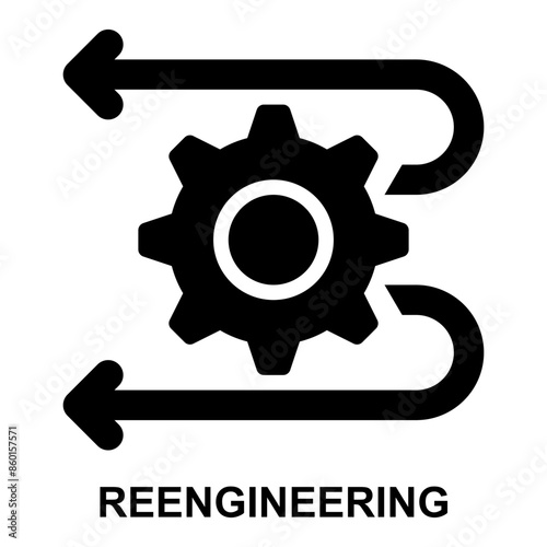 reengineering, rebuild, recycle, redesign, back engineering, retrospective solid glyph icon