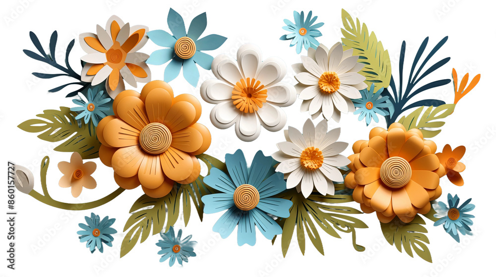 Vibrant Paper Flower Craft Abstract Background - Isolated 3D PNG Digital Art Top View Vibrant Paper Flower Craft Abstract Background - Isolated 3D PNG Digital Art Top View