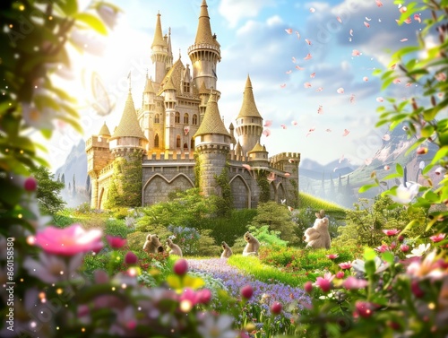Enchanted Fairy Tale Theme in Magical Castle Frame Illustration