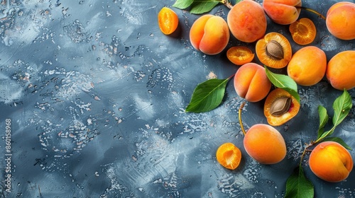 Fresh organic apricots on textured background Clean eating concept healthy vegan snack raw diet Close up view with copy space