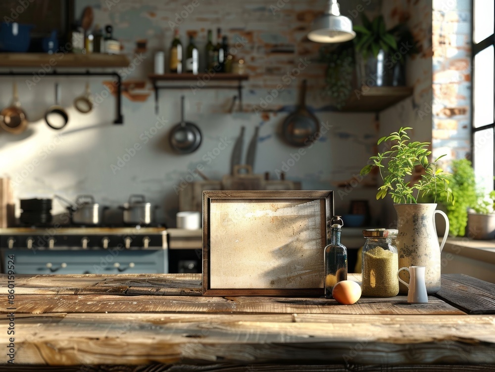 Rustic Kitchen Decor in Wooden Frame - Cozy Cabin Cooking SettingVintage Charm Rustic Kitchen Decor in Wooden Frame - Cozy Cabin Cooking SettingVintage Charm