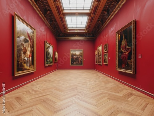 Classic Paintings Adorning Museum Wall in Frame