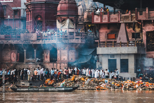 riverbank views of varanasi city, india
