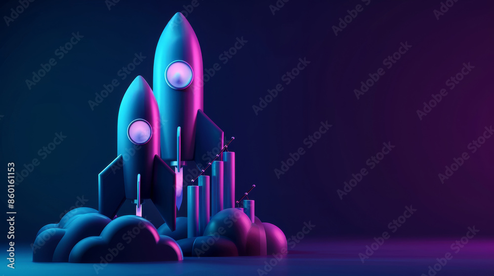 Digital illustration showcasing business growth through a rocket-shaped bar chart.
Digital illustration showcasing business growth through a rocket-shaped bar chart.