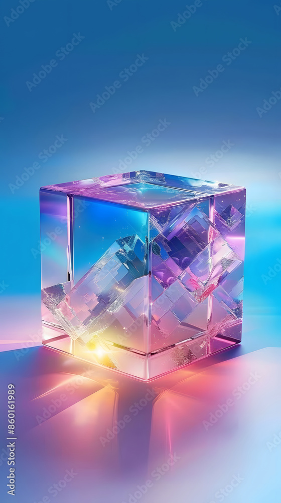 3d crystal glass cube with refraction and holograph 3d crystal glass cube with refraction and holograph