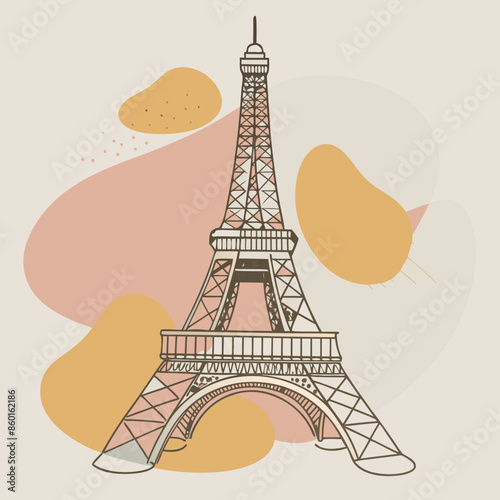 Paris eiffel tower illustration style of flying blobs