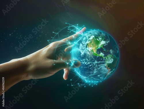 human hand reaching out to touch digital technologyfuturistic glow