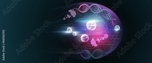 DNA helix concept of new ideas with Digital Virtual analysis chromosome DNA test of human in situations disease COVID-19 virus on hands in 3D illustration. Of free space for texts and creativity.