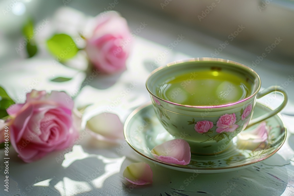 a cup of Rose Green Tea, Close-up View