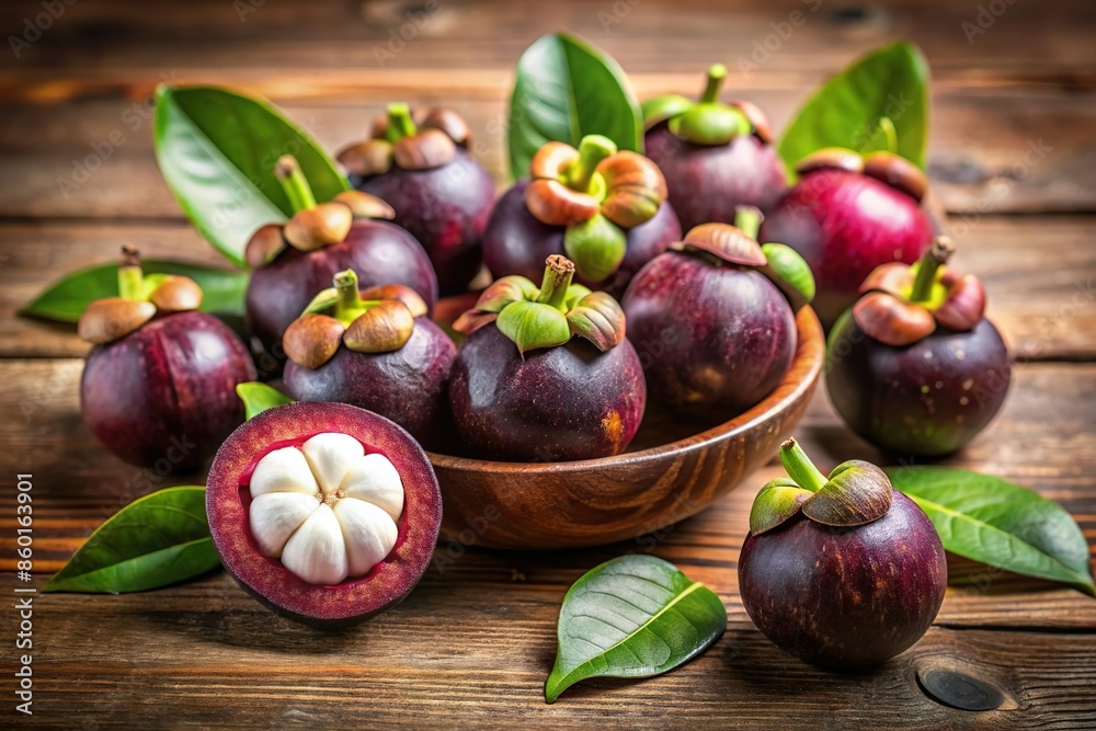 mangosteen fruit in bowl . Ripe tropical fruit