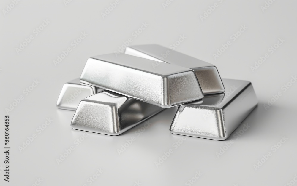3D clay render of silver bars, investment assets, isolated on a solid background 3D clay render of silver bars, investment assets, isolated on a solid background