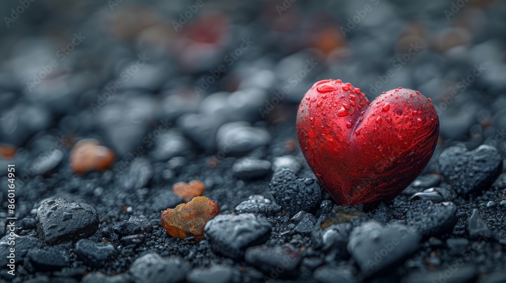 Obraz premium red heart, matte, on the background of small hearts, in black style, without blurring