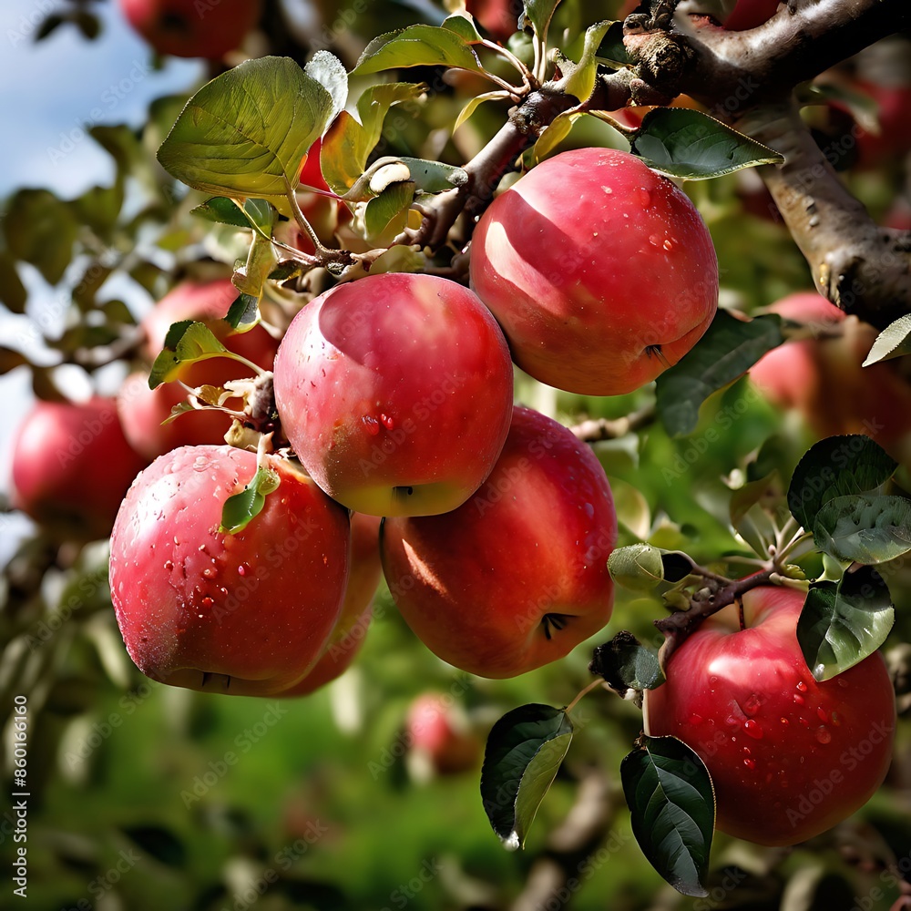 Obraz premium An apple tree holds apples, Generative AI 