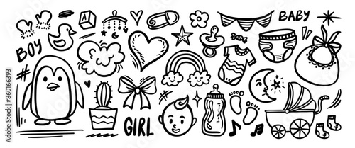 Hand drawn doodle vector set. Collection of cute hand drawn doodle.
