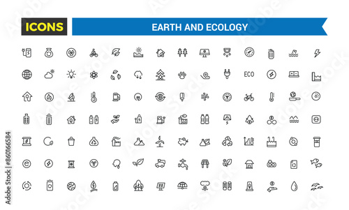 Earth and Ecology icon set. Outline icons pack. Editable vector icon and illustration.